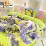 Pisoshare Luxury Pure Color Plush Shaggy Warm Fleece Girl Bedding Set Mink Velvet Double Duvet