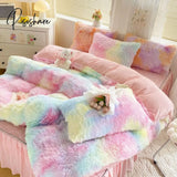 Pisoshare Luxury Pure Color Plush Shaggy Warm Fleece Girl Bedding Set Mink Velvet Double Duvet