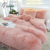 Pisoshare Luxury Pure Color Plush Shaggy Warm Fleece Girl Bedding Set Mink Velvet Double Duvet