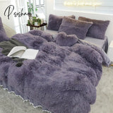 Pisoshare Luxury Pure Color Plush Shaggy Warm Fleece Girl Bedding Set Mink Velvet Double Duvet