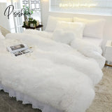 Pisoshare Luxury Pure Color Plush Shaggy Warm Fleece Girl Bedding Set Mink Velvet Double Duvet