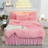 Pisoshare Luxury Pure Color Plush Shaggy Warm Fleece Girl Bedding Set Mink Velvet Double Duvet