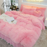 Pisoshare Luxury Pure Color Plush Shaggy Warm Fleece Girl Bedding Set Mink Velvet Double Duvet