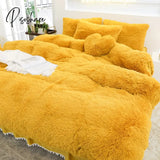 Pisoshare Luxury Pure Color Plush Shaggy Warm Fleece Girl Bedding Set Mink Velvet Double Duvet