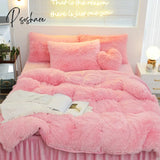 Pisoshare Luxury Pure Color Plush Shaggy Warm Fleece Girl Bedding Set Mink Velvet Double Duvet