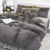 Pisoshare Luxury Pure Color Plush Shaggy Warm Fleece Girl Bedding Set Mink Velvet Double Duvet