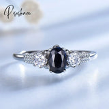 Pisoshare Luxury Silver Plated Natural Black Blue Zircon Ring Earring Bracelet Jewelry Set