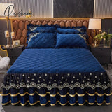 Pisoshare Luxury Super Soft Crystal Velvet Fleece Lace Ruffles Quilted Bed Skirt Mattress Cover