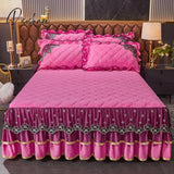 Pisoshare Luxury Super Soft Crystal Velvet Fleece Lace Ruffles Quilted Bed Skirt Mattress Cover