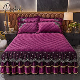 Pisoshare Luxury Super Soft Crystal Velvet Fleece Lace Ruffles Quilted Bed Skirt Mattress Cover