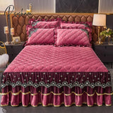 Pisoshare Luxury Super Soft Crystal Velvet Fleece Lace Ruffles Quilted Bed Skirt Mattress Cover