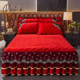 Pisoshare Luxury Super Soft Crystal Velvet Fleece Lace Ruffles Quilted Bed Skirt Mattress Cover