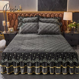 Pisoshare Luxury Super Soft Crystal Velvet Fleece Lace Ruffles Quilted Bed Skirt Mattress Cover