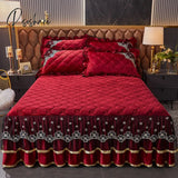 Pisoshare Luxury Super Soft Crystal Velvet Fleece Lace Ruffles Quilted Bed Skirt Mattress Cover