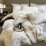 Pisoshare Modern Art Gold Embroidery 100S Egyptian Long-Staple Cotton Luxury Bedding Set Quilt