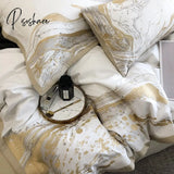 Pisoshare Modern Art Gold Embroidery 100S Egyptian Long-Staple Cotton Luxury Bedding Set Quilt