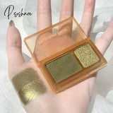 Pisoshare Neon Nude Eyeshadow Palette Two-Color Pearlescent Shimmer Glitter Green Earth Color Eye