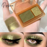 Pisoshare Neon Nude Eyeshadow Palette Two-Color Pearlescent Shimmer Glitter Green Earth Color Eye