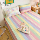 Pisoshare New 100% Cotton Solid Color Bed Linen Kawaii Rainbow Printed Flat Sheet Set Luxury Single