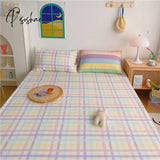 Pisoshare New 100% Cotton Solid Color Bed Linen Kawaii Rainbow Printed Flat Sheet Set Luxury Single