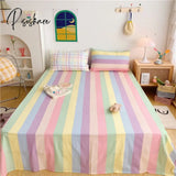 Pisoshare New 100% Cotton Solid Color Bed Linen Kawaii Rainbow Printed Flat Sheet Set Luxury Single