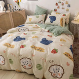 Pisoshare New 3/4Pcs Cute Cartoon Bed Sheet Set Cotton With Pillow Cover Pink Twin Full Queen Size