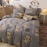 Pisoshare New 3/4Pcs Cute Cartoon Bed Sheet Set Cotton With Pillow Cover Pink Twin Full Queen Size