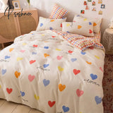 Pisoshare New 3/4Pcs Cute Cartoon Bed Sheet Set Cotton With Pillow Cover Pink Twin Full Queen Size