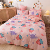 Pisoshare New 3/4Pcs Cute Cartoon Bed Sheet Set Cotton With Pillow Cover Pink Twin Full Queen Size