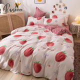 Pisoshare New 3/4Pcs Cute Cartoon Bed Sheet Set Cotton With Pillow Cover Pink Twin Full Queen Size