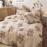 Pisoshare New 3/4Pcs Cute Cartoon Bed Sheet Set Cotton With Pillow Cover Pink Twin Full Queen Size