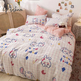 Pisoshare New 3/4Pcs Cute Cartoon Bed Sheet Set Cotton With Pillow Cover Pink Twin Full Queen Size