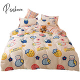 Pisoshare New 3/4Pcs Cute Cartoon Bed Sheet Set Cotton With Pillow Cover Pink Twin Full Queen Size