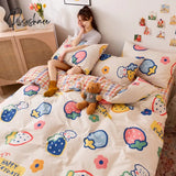 Pisoshare New 3/4Pcs Cute Cartoon Bed Sheet Set Cotton With Pillow Cover Pink Twin Full Queen Size