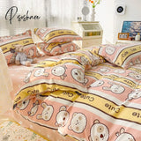 Pisoshare New Cartoon Foral Print Polyester Bedding Set Full Size Soft Thicken Duvet Cover With