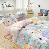 Pisoshare New Cartoon Foral Print Polyester Bedding Set Full Size Soft Thicken Duvet Cover With