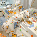 Pisoshare New Cartoon Foral Print Polyester Bedding Set Full Size Soft Thicken Duvet Cover With