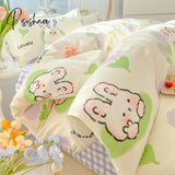 Pisoshare New Cartoon Foral Print Polyester Bedding Set Full Size Soft Thicken Duvet Cover With