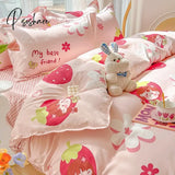 Pisoshare New Cartoon Foral Print Polyester Bedding Set Full Size Soft Thicken Duvet Cover With