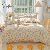 Pisoshare New Cartoon Foral Print Polyester Bedding Set Full Size Soft Thicken Duvet Cover With