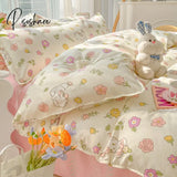 Pisoshare New Cartoon Foral Print Polyester Bedding Set Full Size Soft Thicken Duvet Cover With