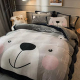 Pisoshare New Cute Bear Milk Velvet Bedding Set Kawaii Winter Thickened Duvet Quilt Cover For Kids