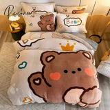 Pisoshare New Cute Bear Milk Velvet Bedding Set Kawaii Winter Thickened Duvet Quilt Cover For Kids