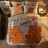 Pisoshare New Cute Bear Milk Velvet Bedding Set Kawaii Winter Thickened Duvet Quilt Cover For Kids