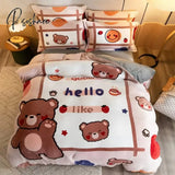 Pisoshare New Cute Bear Milk Velvet Bedding Set Kawaii Winter Thickened Duvet Quilt Cover For Kids