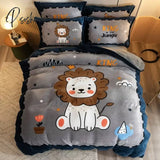 Pisoshare New Cute Bear Milk Velvet Bedding Set Kawaii Winter Thickened Duvet Quilt Cover For Kids