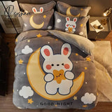 Pisoshare New Cute Bear Milk Velvet Bedding Set Kawaii Winter Thickened Duvet Quilt Cover For Kids