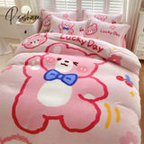 Pisoshare New Cute Bear Milk Velvet Bedding Set Kawaii Winter Thickened Duvet Quilt Cover For Kids