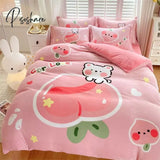 Pisoshare New Cute Bear Milk Velvet Bedding Set Kawaii Winter Thickened Duvet Quilt Cover For Kids