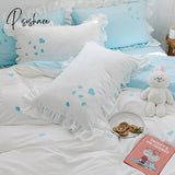 Pisoshare New Girl Princess Style Bedding Set 100% Cotton Cute Embroidery Lace Ruffle Duvet Cover